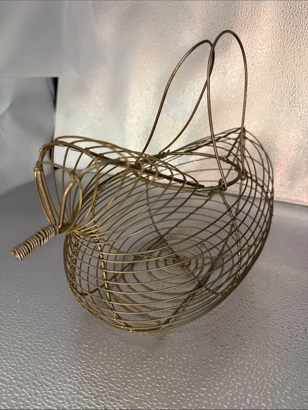 Vintage Bird Silhouette Gold Wire Basket  with dual loop Handles